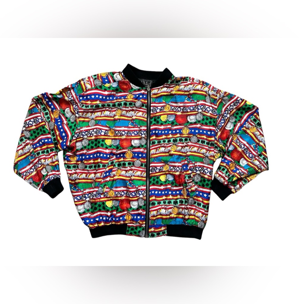 Vintage 90’s Nicole Miller Silk Bomber Jacket Unisex Size M   1992 Olympics USA